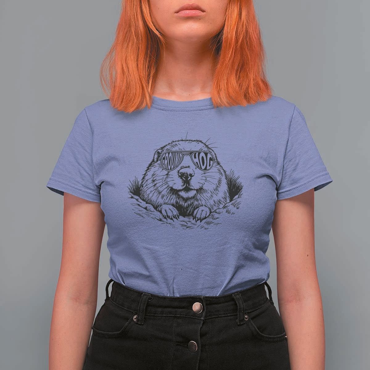 Funny Groundhog Face Woodchuck Sunglassess T Shirt For Women - Wonder Print Shop