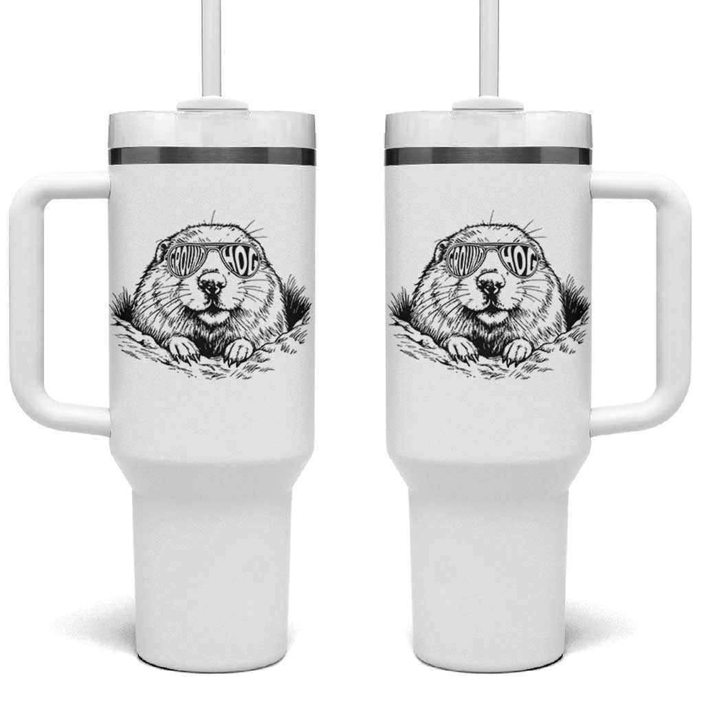 Funny Groundhog Face Woodchuck Sunglassess Tumbler With Handle - Wonder Print Shop