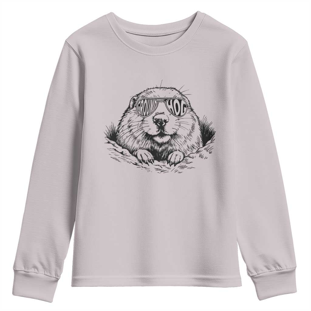 Funny Groundhog Face Woodchuck Sunglassess Youth Sweatshirt - Wonder Print Shop