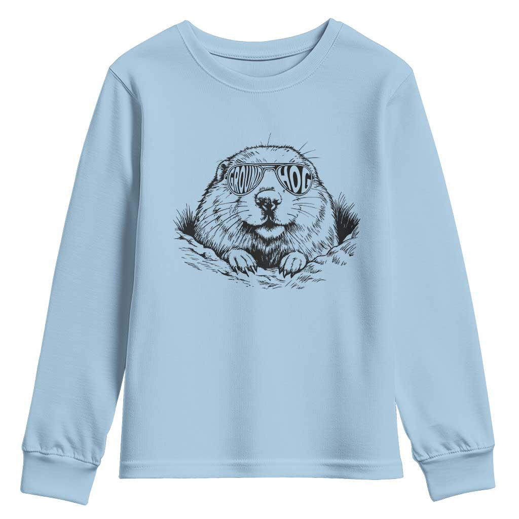 Funny Groundhog Face Woodchuck Sunglassess Youth Sweatshirt - Wonder Print Shop