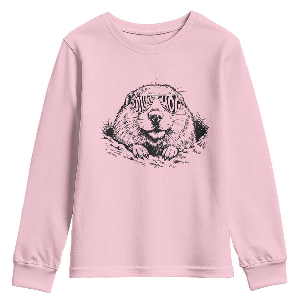 Funny Groundhog Face Woodchuck Sunglassess Youth Sweatshirt - Wonder Print Shop