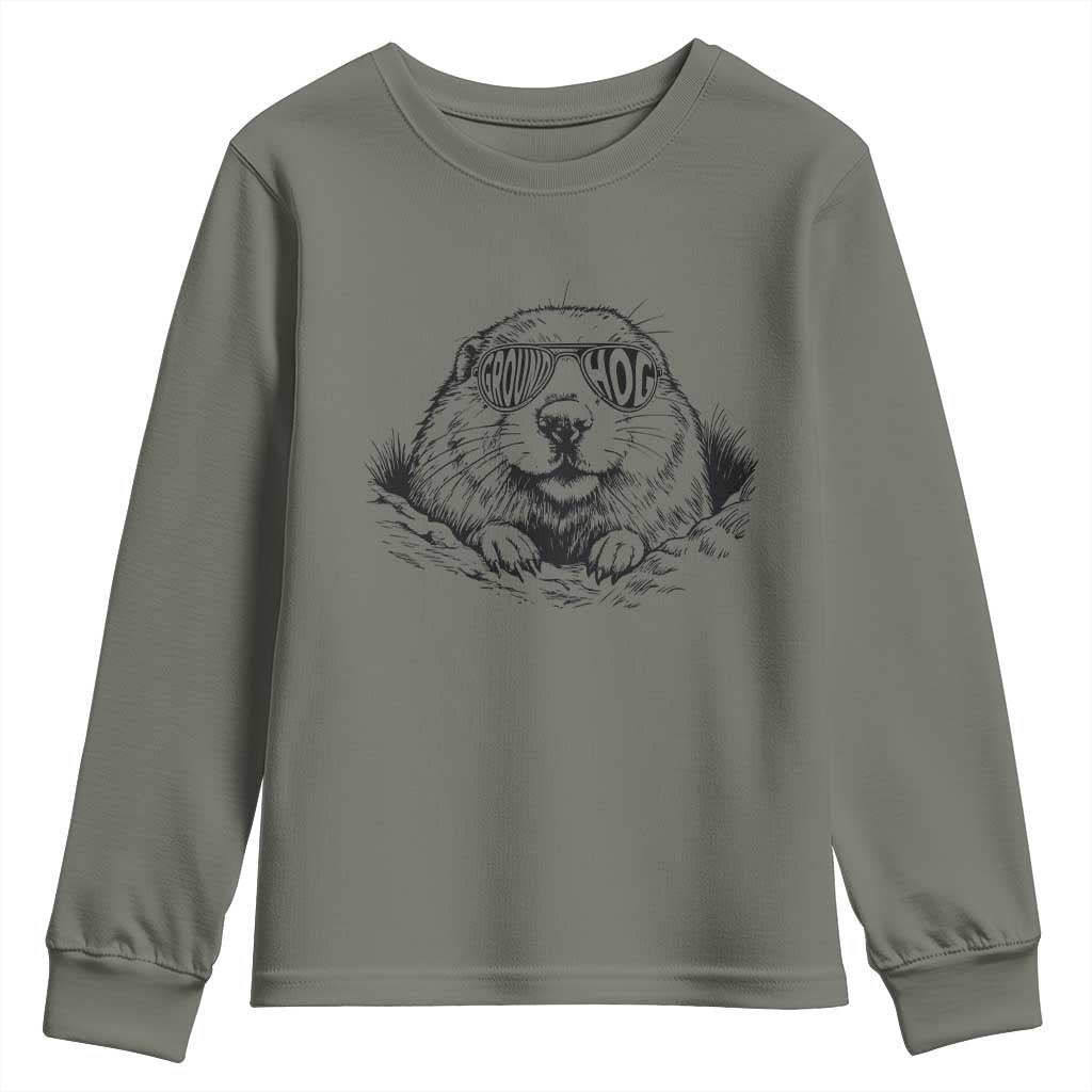 Funny Groundhog Face Woodchuck Sunglassess Youth Sweatshirt - Wonder Print Shop