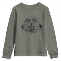 Funny Groundhog Face Woodchuck Sunglassess Youth Sweatshirt - Wonder Print Shop