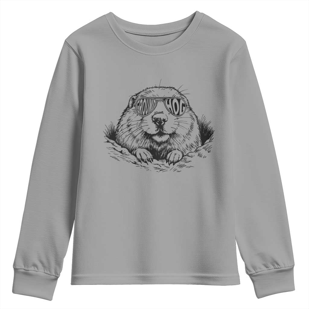 Funny Groundhog Face Woodchuck Sunglassess Youth Sweatshirt - Wonder Print Shop