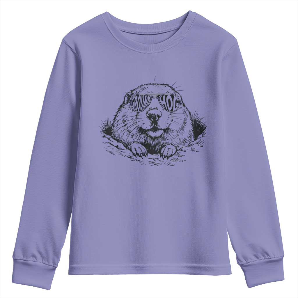 Funny Groundhog Face Woodchuck Sunglassess Youth Sweatshirt - Wonder Print Shop