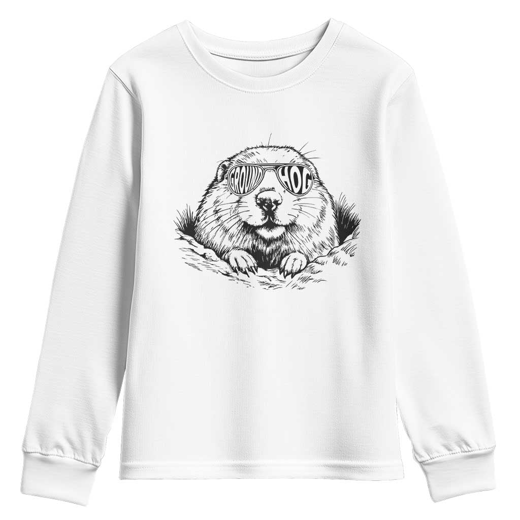 Funny Groundhog Face Woodchuck Sunglassess Youth Sweatshirt - Wonder Print Shop