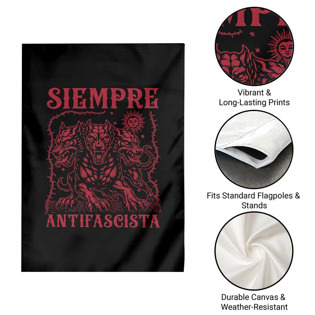 Siempre Antifascista Garden Flag Anti Fascism Protest Vintage Hydra Dog