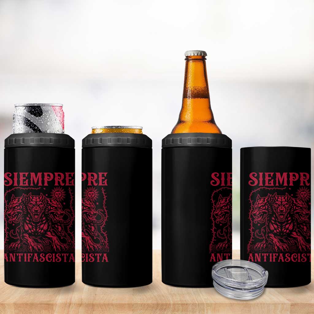Siempre Antifascista 4 in 1 Can Cooler Tumbler Anti Fascism Protest Vintage Hydra Dog