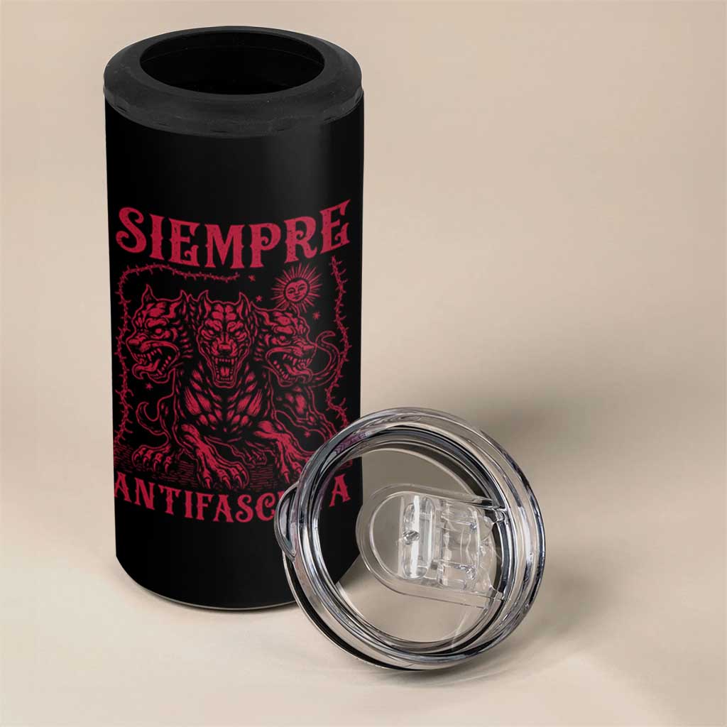 Siempre Antifascista 4 in 1 Can Cooler Tumbler Anti Fascism Protest Vintage Hydra Dog