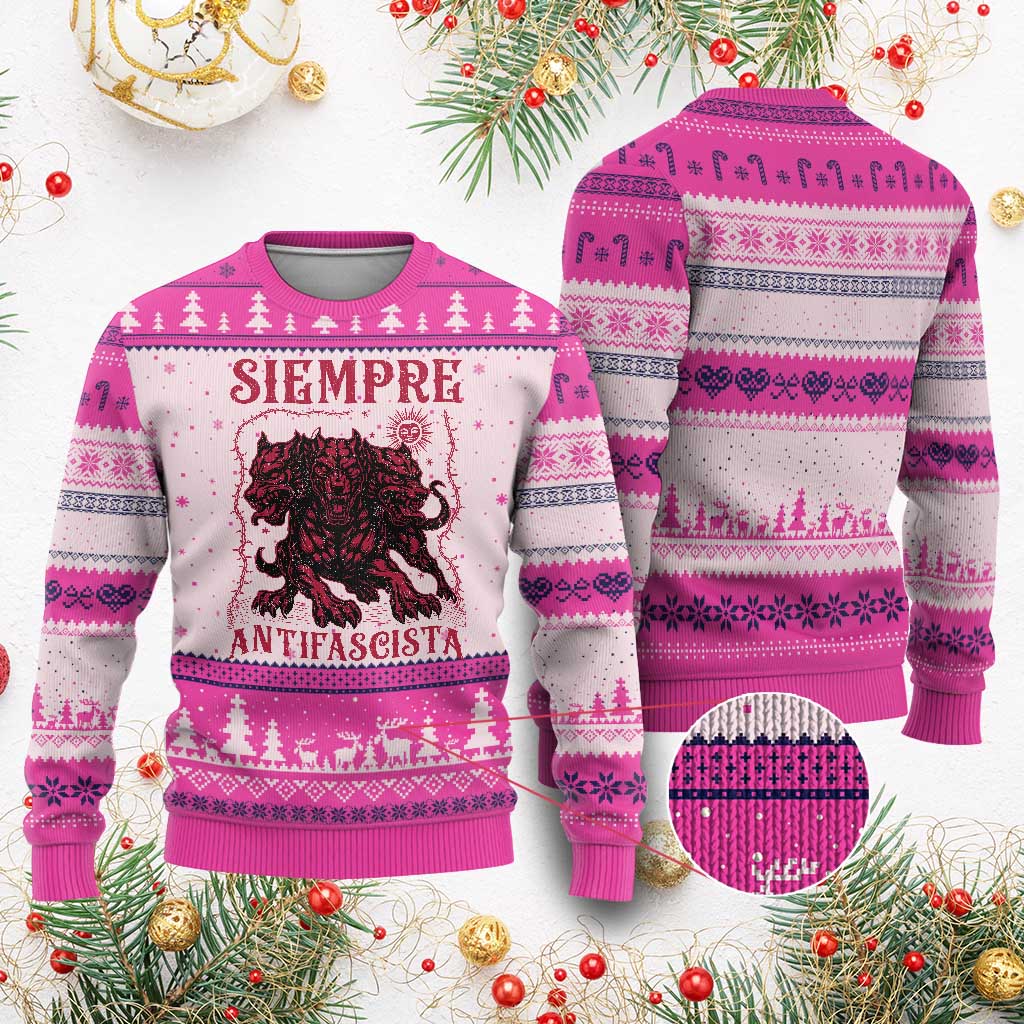 Siempre Antifascista Ugly Christmas Sweater Anti Fascism Protest Vintage Hydra Dog