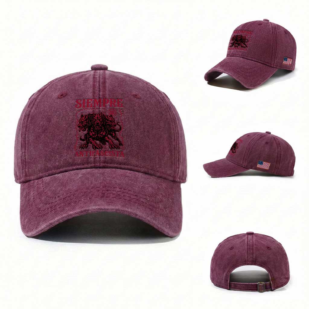 Siempre Antifascista Washed Cotton Baseball Cap Anti Fascism Protest Vintage Hydra Dog