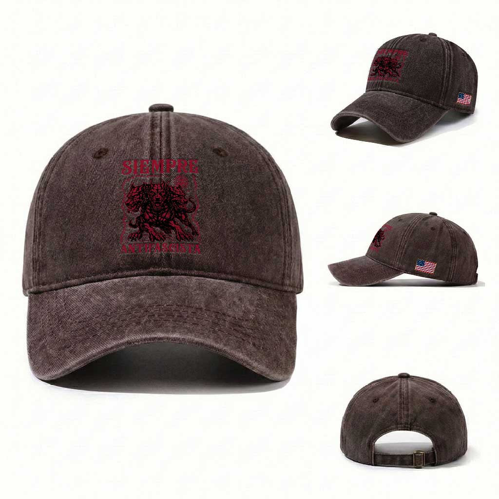 Siempre Antifascista Washed Cotton Baseball Cap Anti Fascism Protest Vintage Hydra Dog