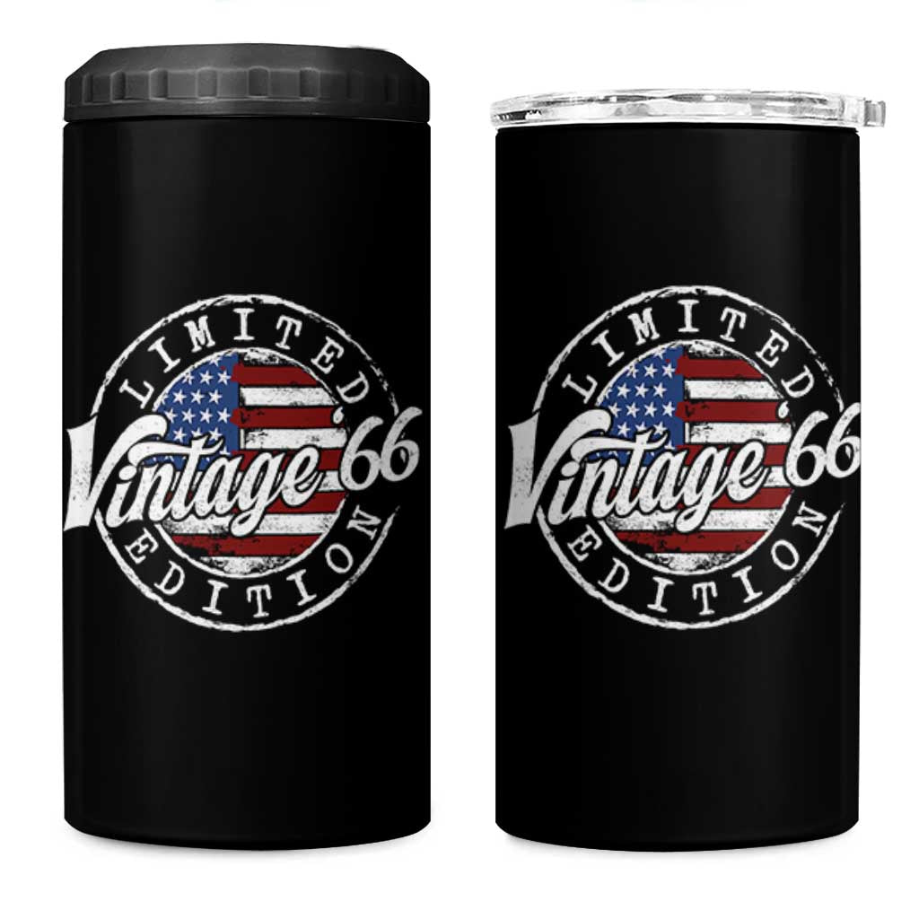 Funny 60th Birthday 4 in 1 Can Cooler Tumbler Vintage 1966 Stamp 60 Years Old American Flag