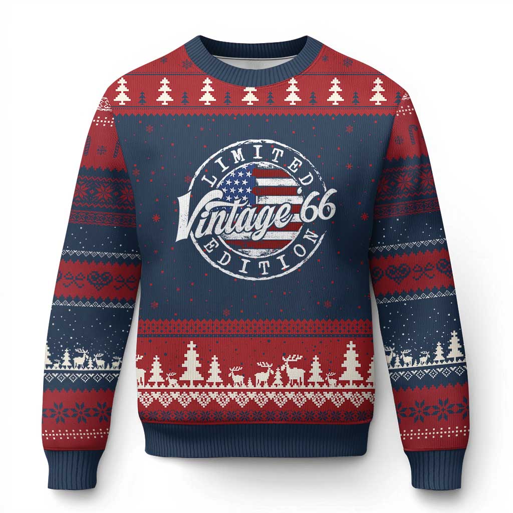Funny 60th Birthday Ugly Christmas Sweater Vintage 1966 Stamp 60 Years Old American Flag