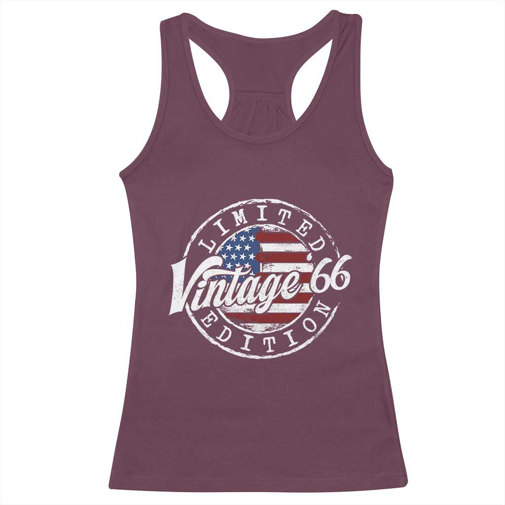 Funny 60th Birthday Racerback Tank Top Vintage 1966 Stamp 60 Years Old American Flag
