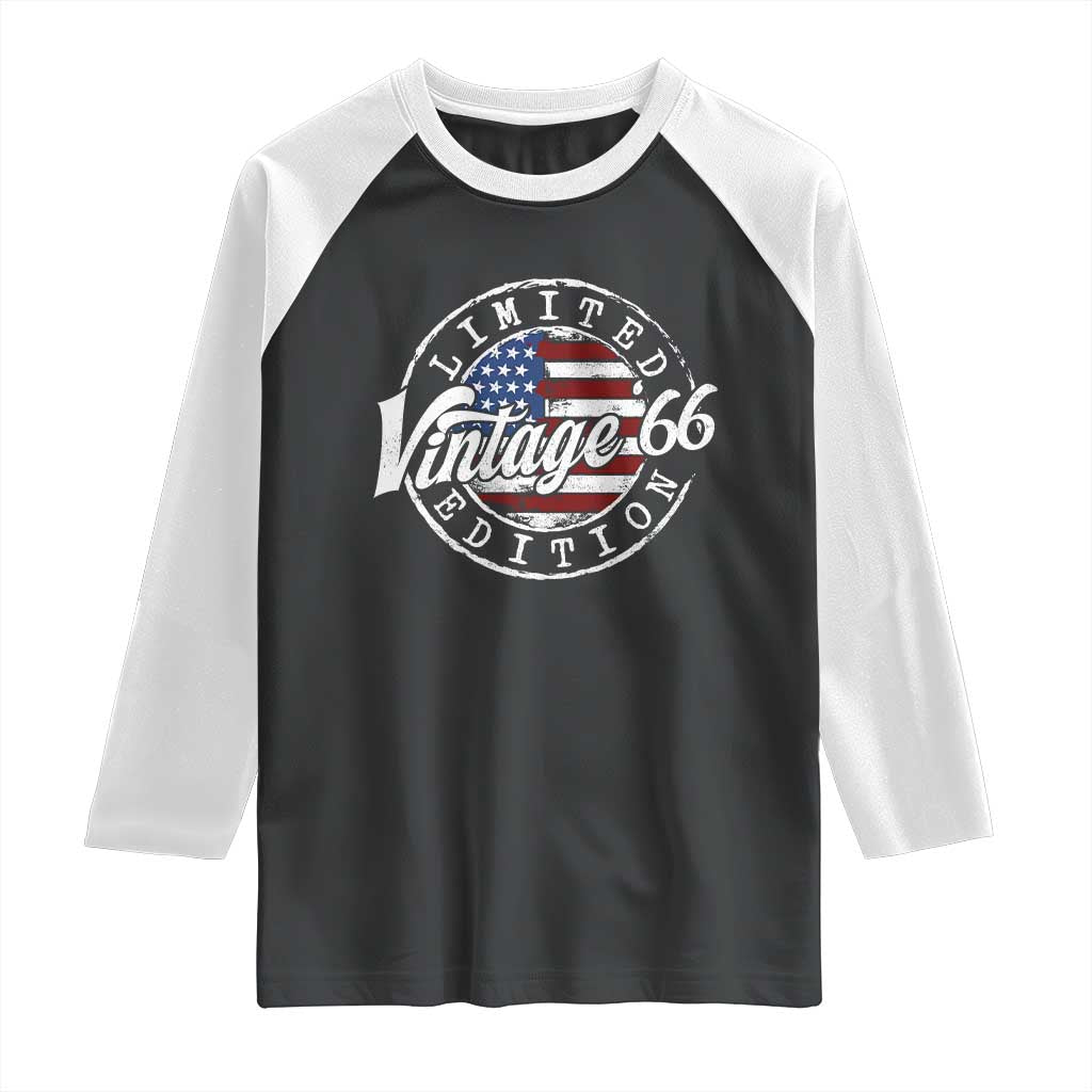 Funny 60th Birthday Raglan Shirt Vintage 1966 Stamp 60 Years Old American Flag