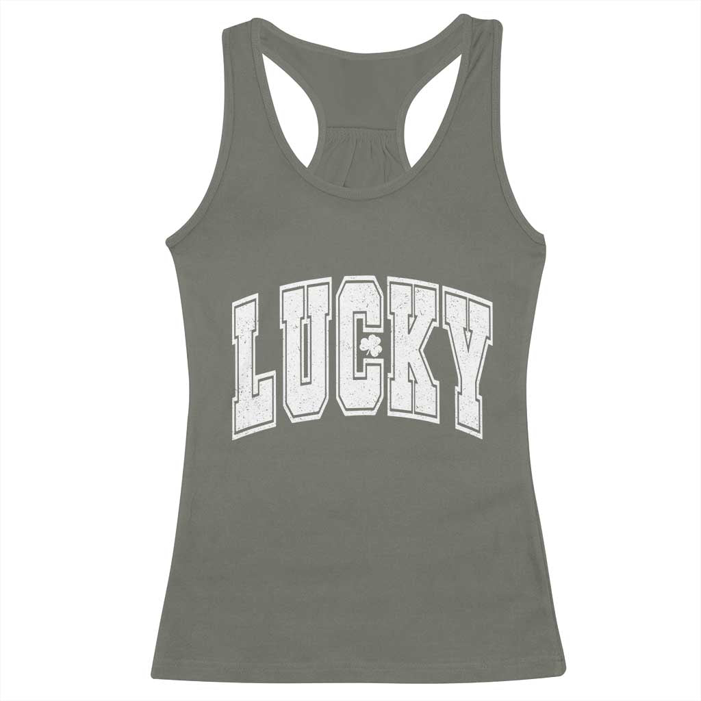 Vintage Lucky Shamrock Clover St Patricks Day Racerback Tank Top