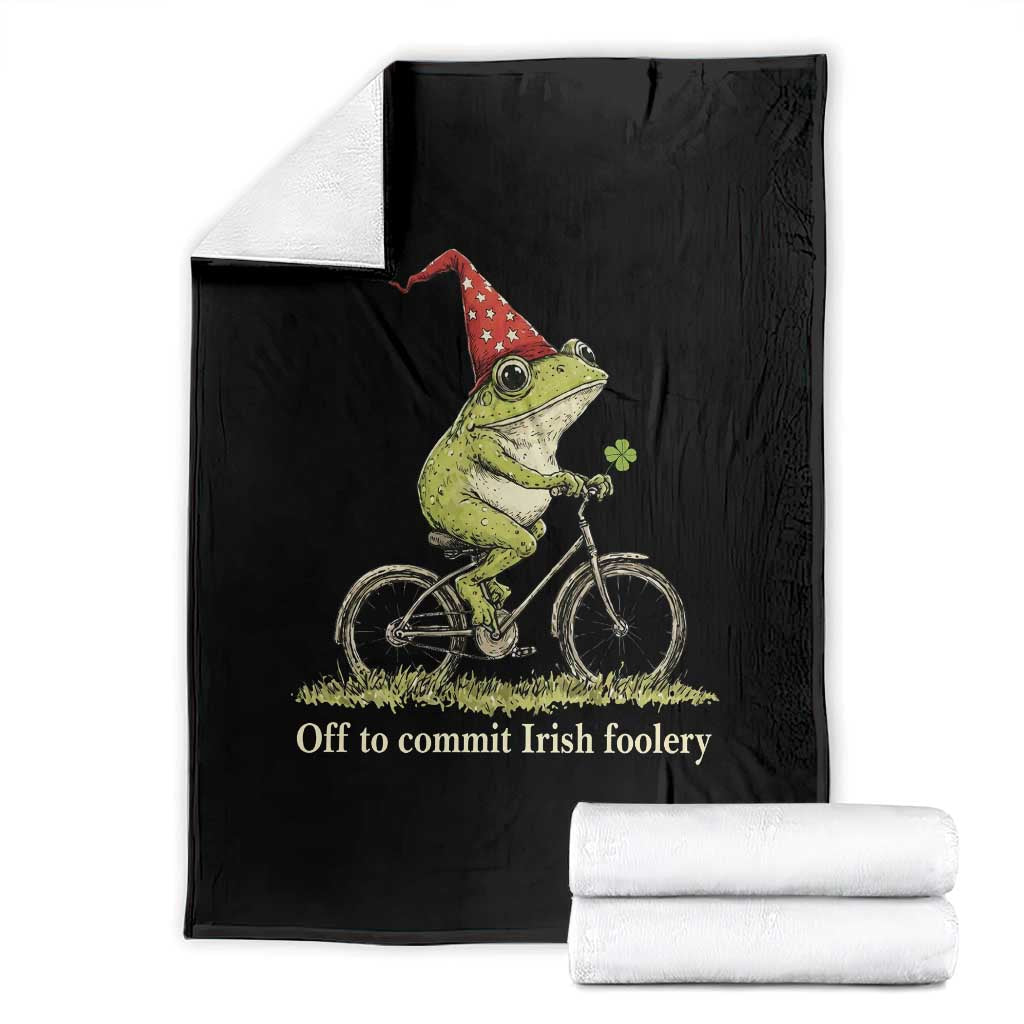 Funny Frog St Patricks Day Throw Blanket Off To Commit Irish Foolery Four Leaf Clover