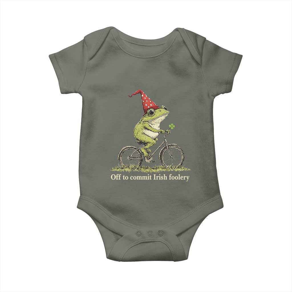 Funny Frog St Patricks Day Baby Onesie Off To Commit Irish Foolery Four Leaf Clover