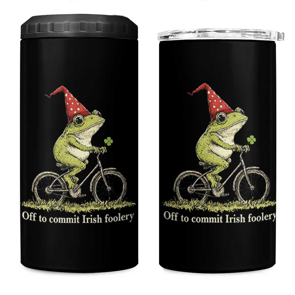 Funny Frog St Patricks Day 4 in 1 Can Cooler Tumbler Off To Commit Irish Foolery Four Leaf Clover