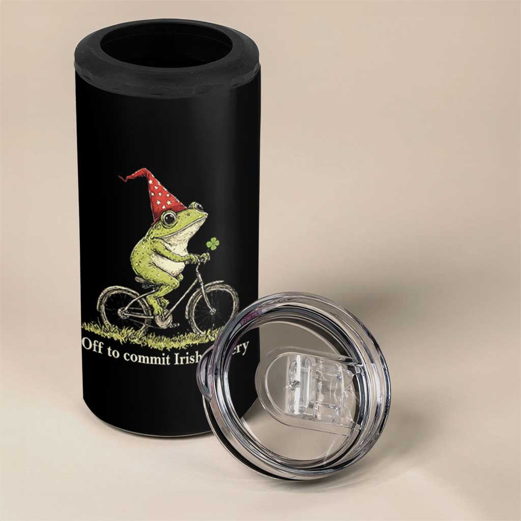 Funny Frog St Patricks Day 4 in 1 Can Cooler Tumbler Off To Commit Irish Foolery Four Leaf Clover