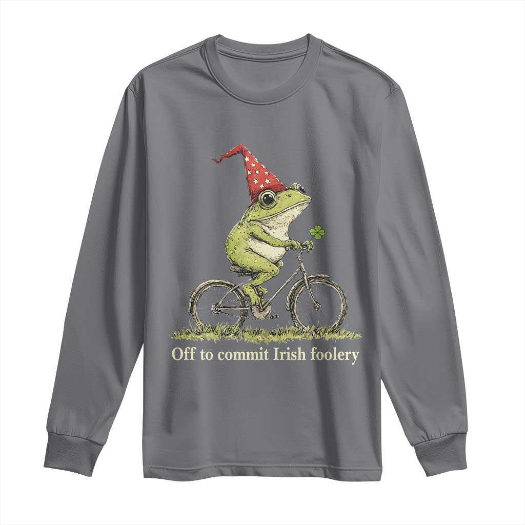 Funny Frog St Patricks Day Long Sleeve Shirt Off To Commit Irish Foolery Four Leaf Clover