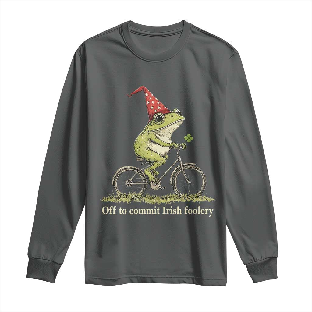 Funny Frog St Patricks Day Long Sleeve Shirt Off To Commit Irish Foolery Four Leaf Clover