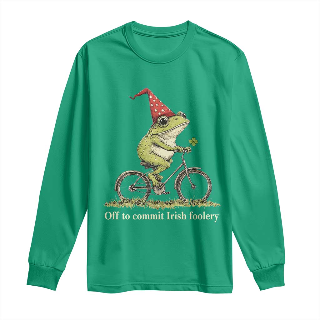Funny Frog St Patricks Day Long Sleeve Shirt Off To Commit Irish Foolery Four Leaf Clover