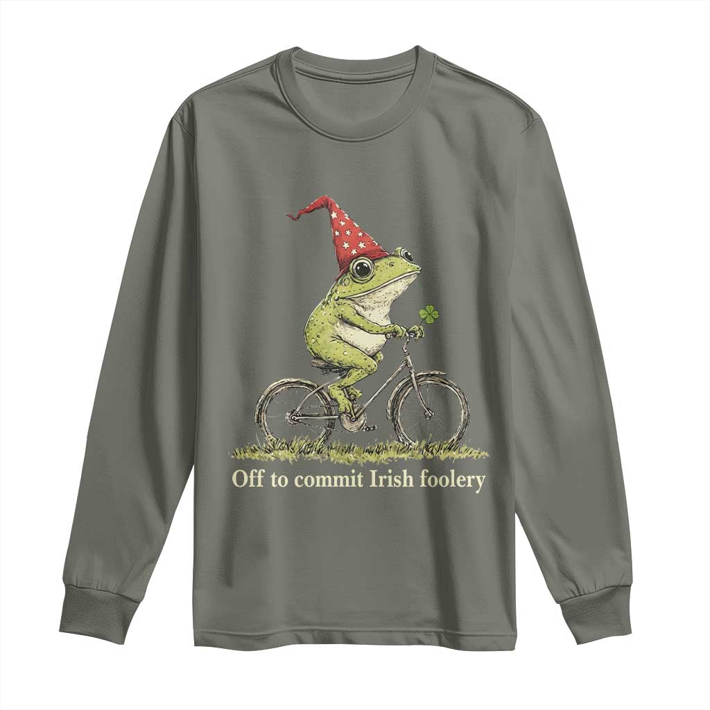 Funny Frog St Patricks Day Long Sleeve Shirt Off To Commit Irish Foolery Four Leaf Clover