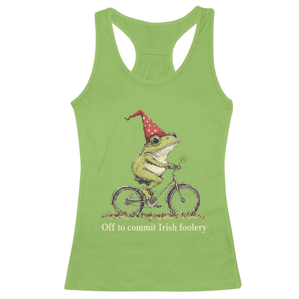 Funny Frog St Patricks Day Racerback Tank Top Off To Commit Irish Foolery Four Leaf Clover