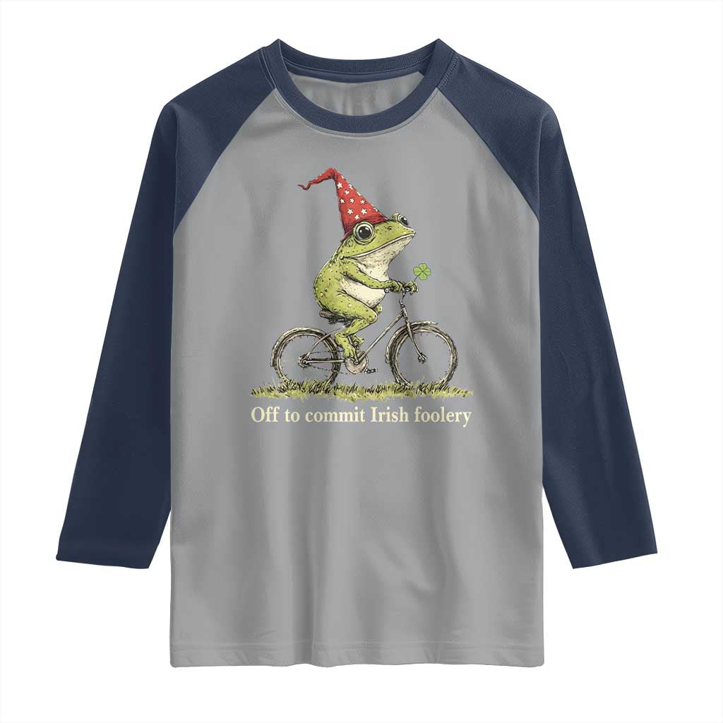 Funny Frog St Patricks Day Raglan Shirt Off To Commit Irish Foolery Four Leaf Clover