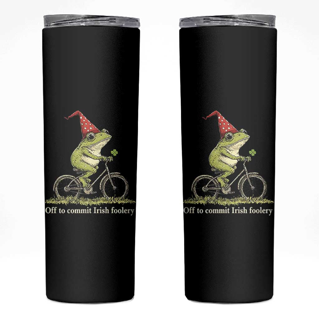 Funny Frog St Patricks Day Skinny Tumbler Off To Commit Irish Foolery Four Leaf Clover