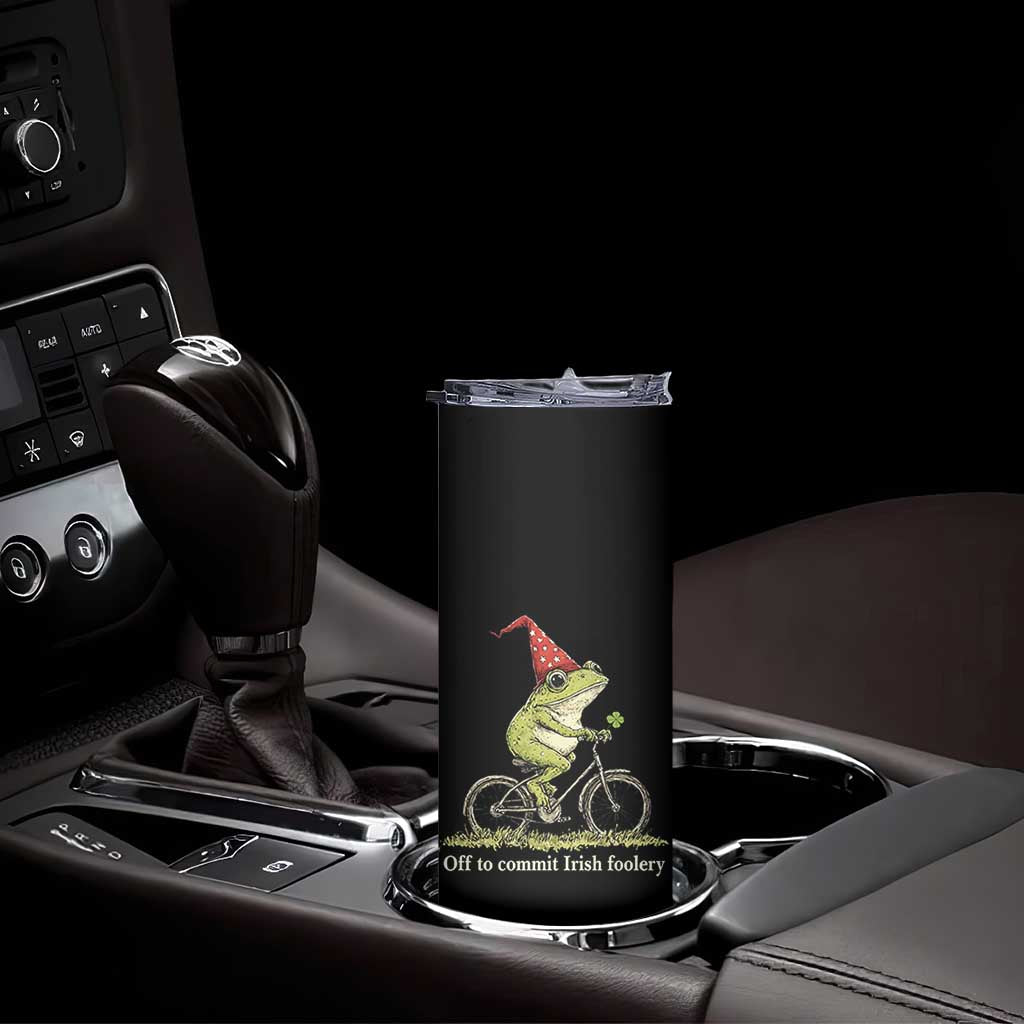 Funny Frog St Patricks Day Skinny Tumbler Off To Commit Irish Foolery Four Leaf Clover