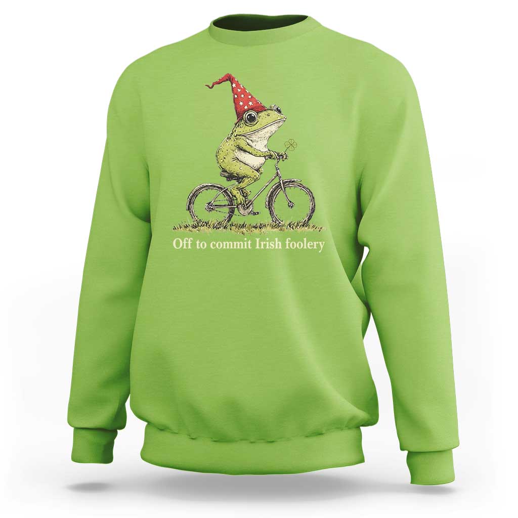 Funny Frog St Patricks Day Sweatshirt Off To Commit Irish Foolery Four Leaf Clover