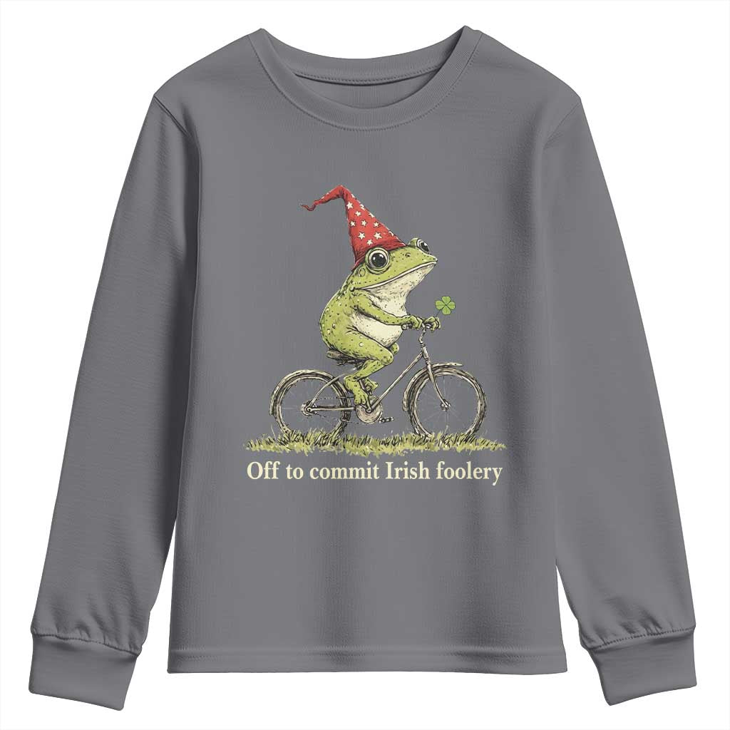 Funny Frog St Patricks Day Youth Sweatshirt Off To Commit Irish Foolery Four Leaf Clover