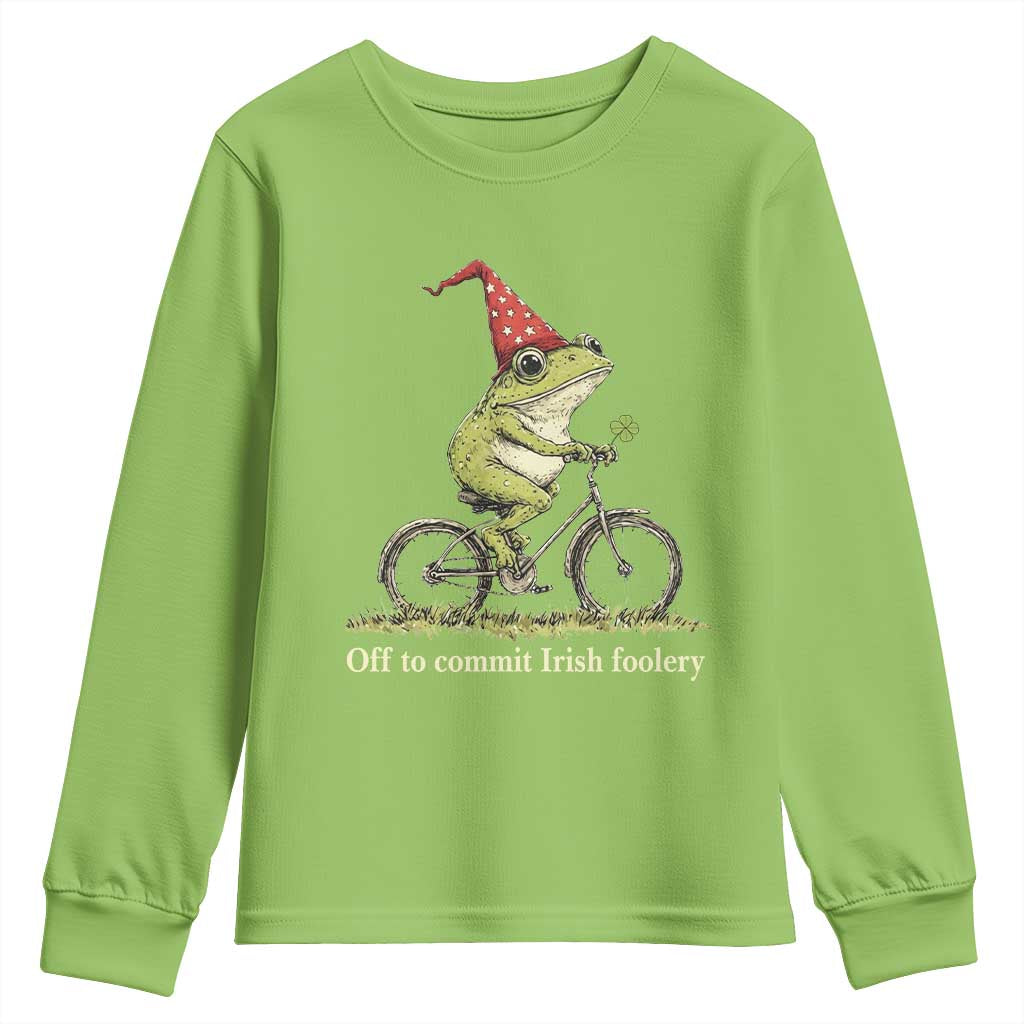 Funny Frog St Patricks Day Youth Sweatshirt Off To Commit Irish Foolery Four Leaf Clover