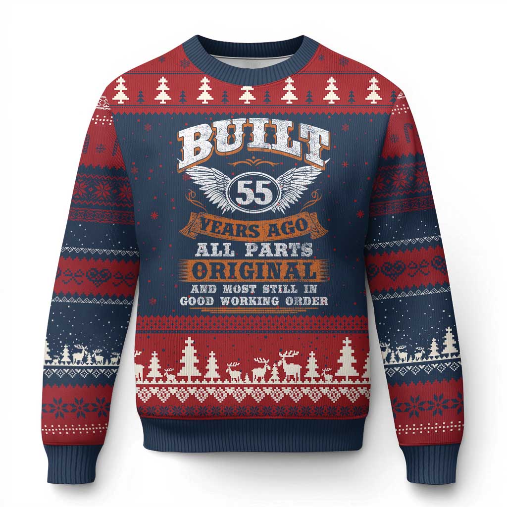 Funny 55th Birthday Ugly Christmas Sweater Built 55 Years Ago All Parts Original And Most Still In Good Working Order