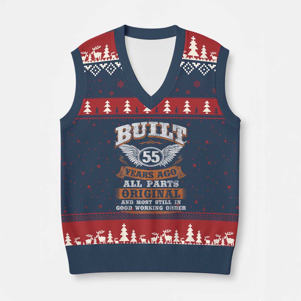 Funny 55th Birthday V-Neck Knit Sweater Vest Built 55 Years Ago All Parts Original And Most Still In Good Working Order