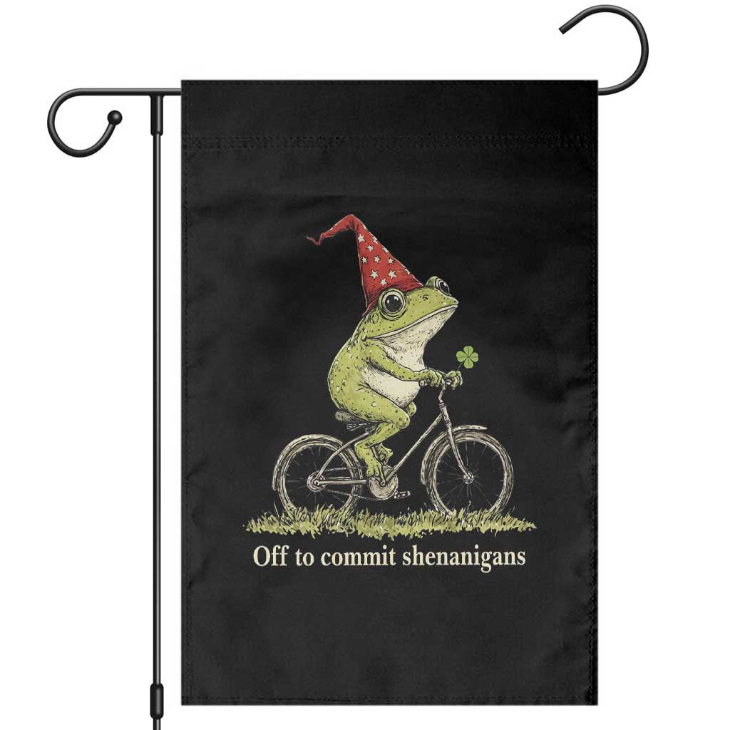 Funny Frog St Patricks Day Garden Flag Off To Commit Shenanigans Four Leaf Clover