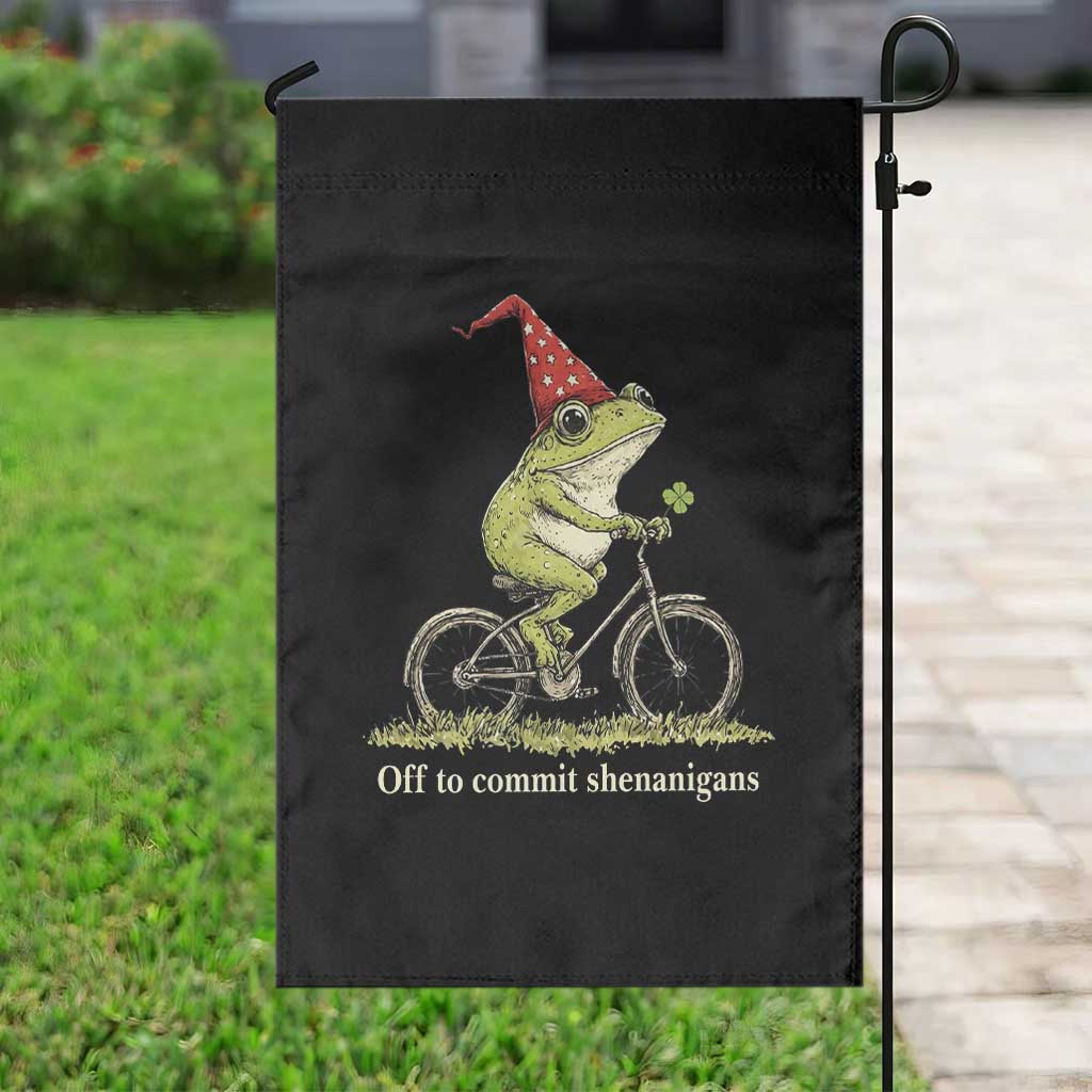 Funny Frog St Patricks Day Garden Flag Off To Commit Shenanigans Four Leaf Clover
