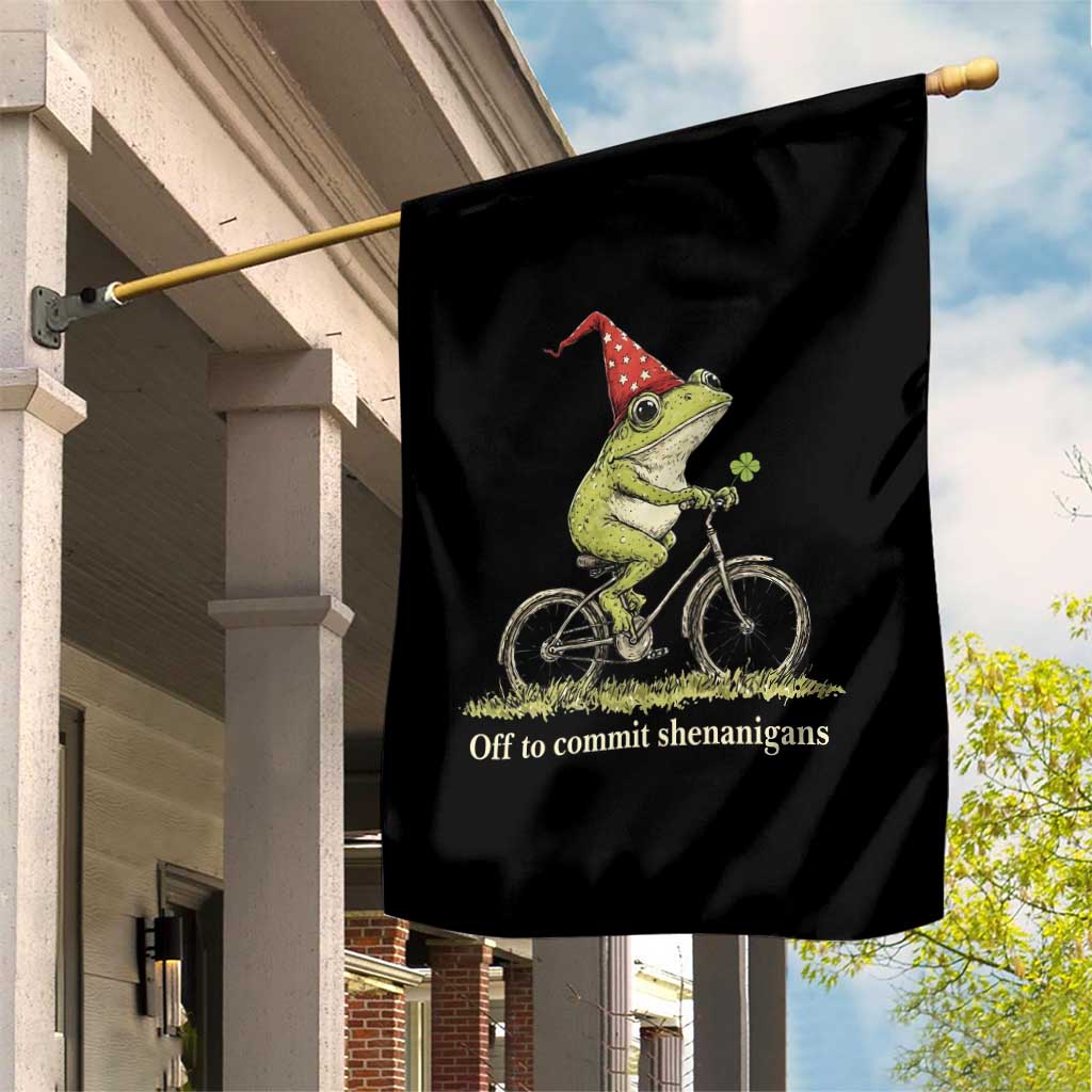 Funny Frog St Patricks Day Garden Flag Off To Commit Shenanigans Four Leaf Clover