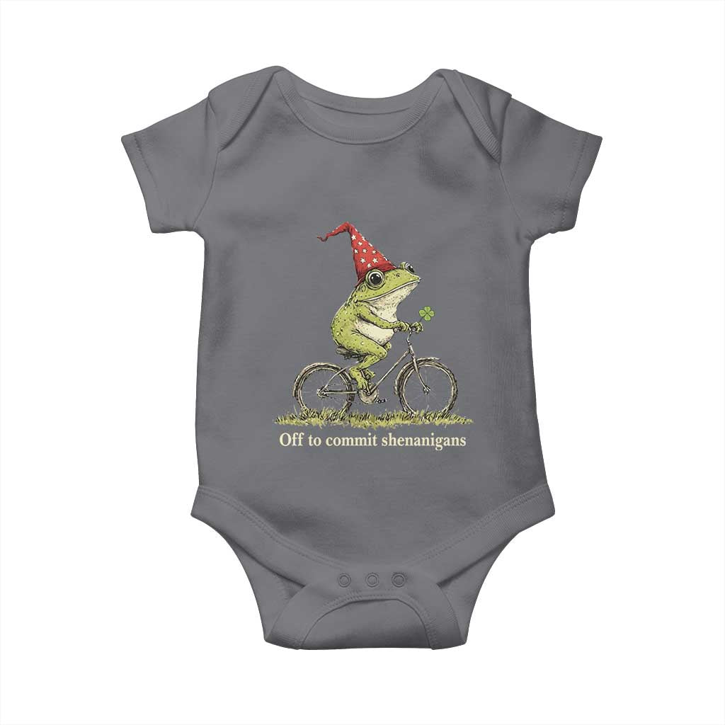 Funny Frog St Patricks Day Baby Onesie Off To Commit Shenanigans Four Leaf Clover