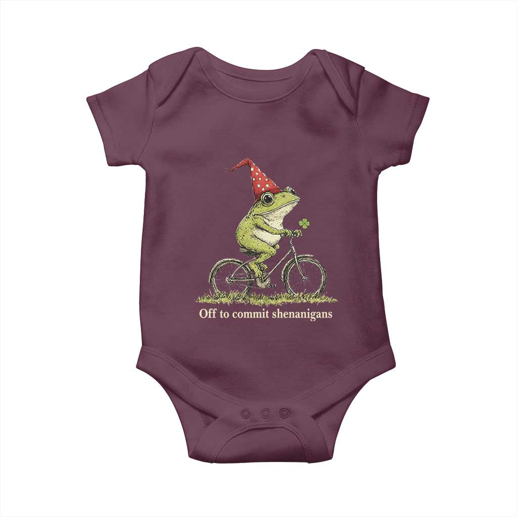 Funny Frog St Patricks Day Baby Onesie Off To Commit Shenanigans Four Leaf Clover