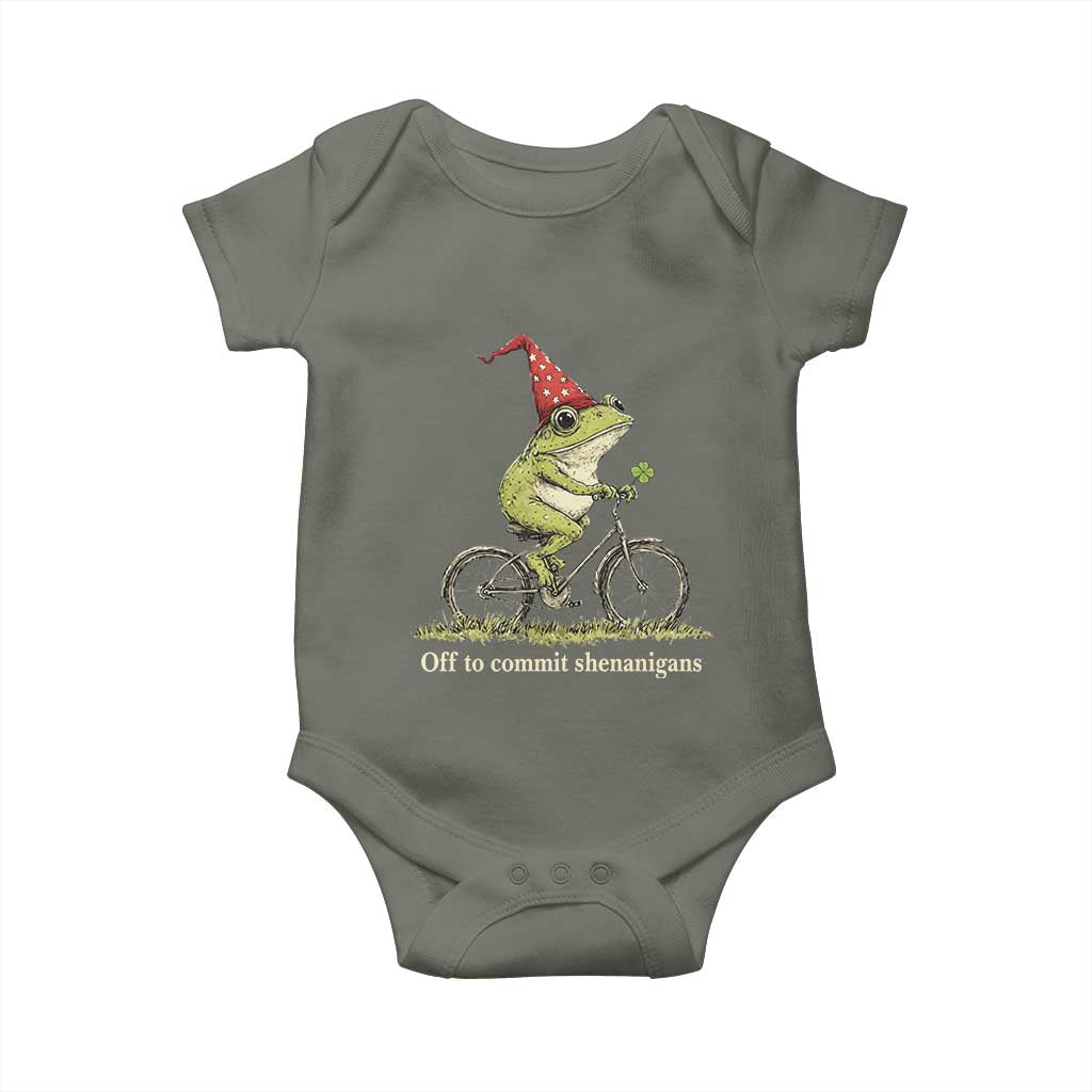 Funny Frog St Patricks Day Baby Onesie Off To Commit Shenanigans Four Leaf Clover