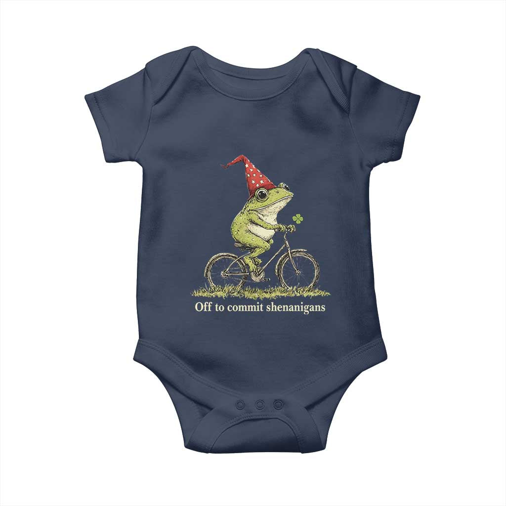Funny Frog St Patricks Day Baby Onesie Off To Commit Shenanigans Four Leaf Clover