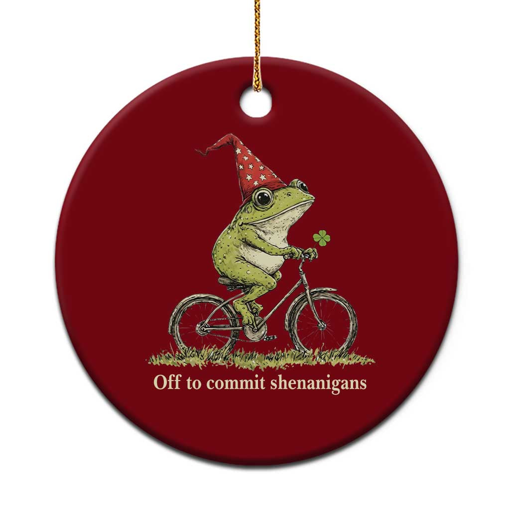 Funny Frog St Patricks Day Ceramic Ornament Off To Commit Shenanigans Four Leaf Clover