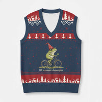 Funny Frog St Patricks Day V-Neck Knit Sweater Vest Off To Commit Shenanigans Four Leaf Clover