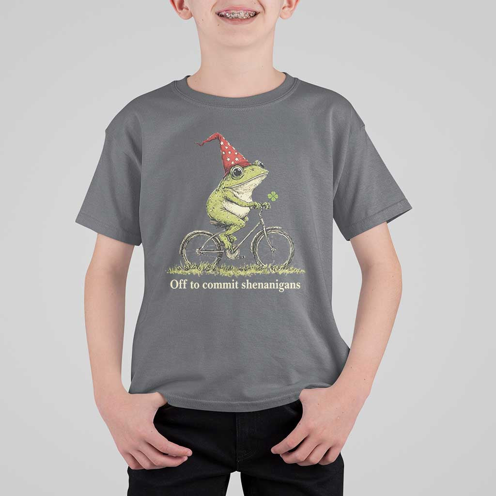 Funny Frog St Patricks Day T Shirt For Kid Off To Commit Shenanigans Four Leaf Clover