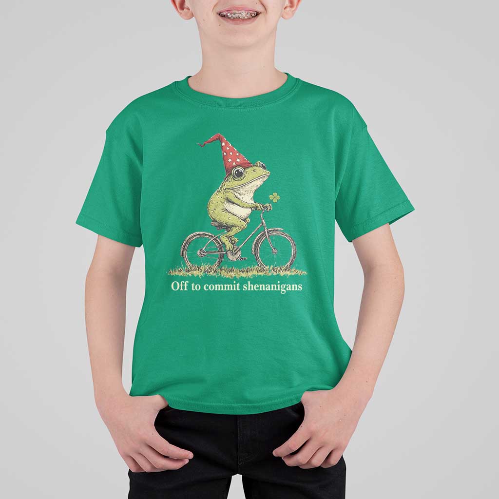 Funny Frog St Patricks Day T Shirt For Kid Off To Commit Shenanigans Four Leaf Clover