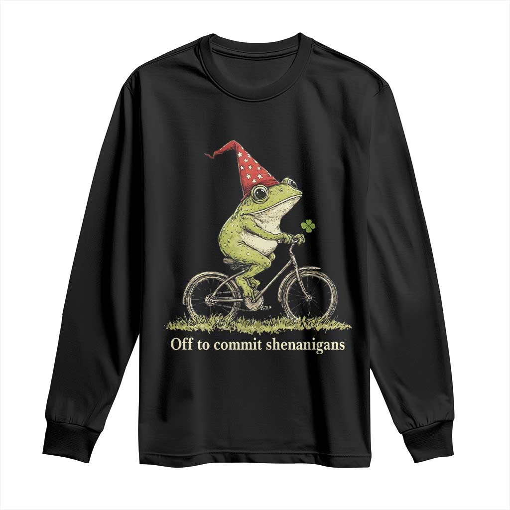 Funny Frog St Patricks Day Long Sleeve Shirt Off To Commit Shenanigans Four Leaf Clover